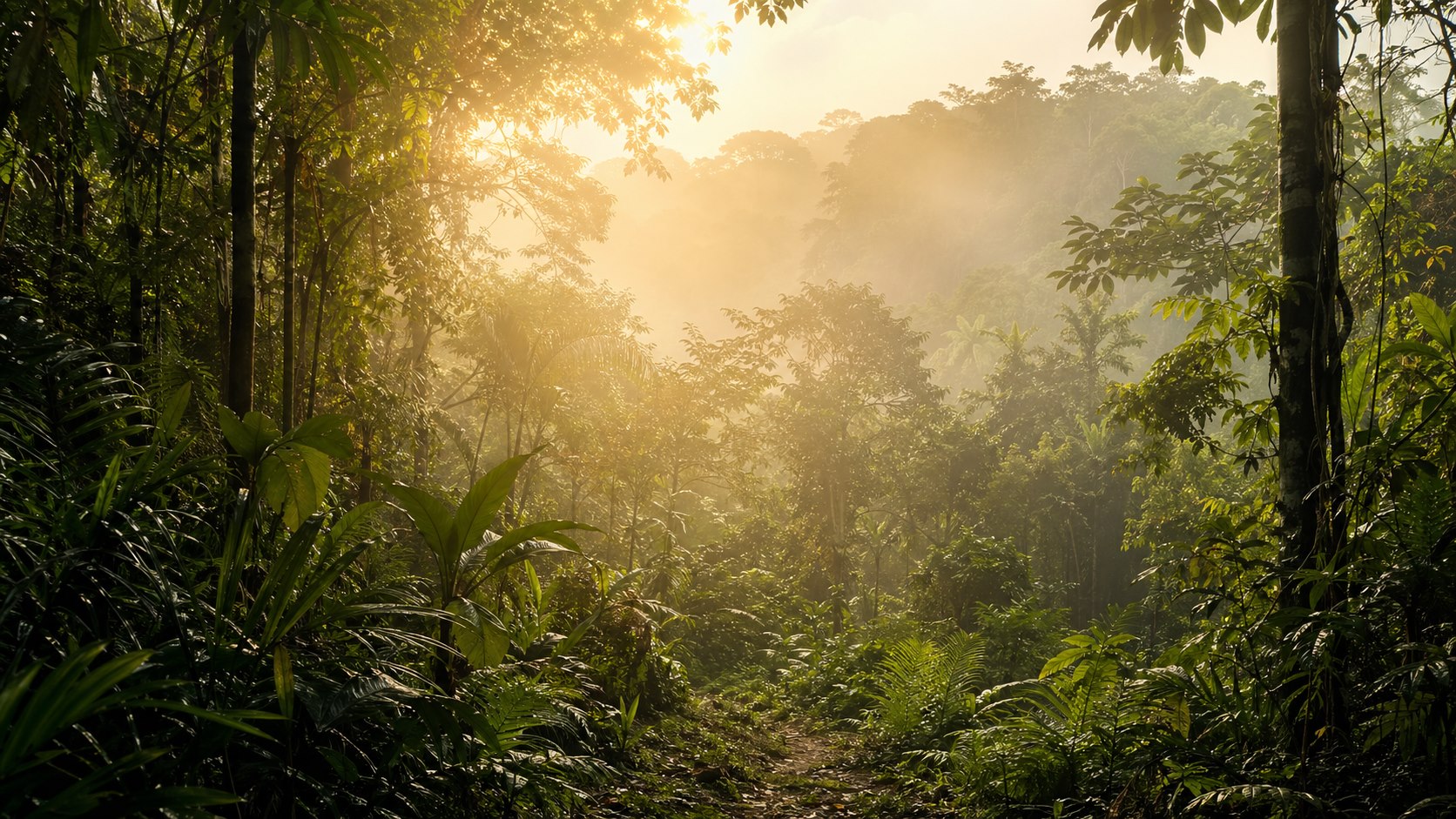 Foret tropicale du Bassin du Congo au lever du jour